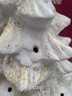 Vintage Trim A Home White Gold Glitter Illuminated Porcelain Christmas Tree 13