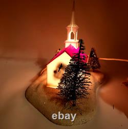 Vtg 50s Noma Lites Musical Light Up Christmas Church Works Plays Silent Night