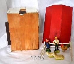 Vtg Antique 1920 Germany Xmas Erzgebirge Putz Village Farm Scene Barn, 5 Figures