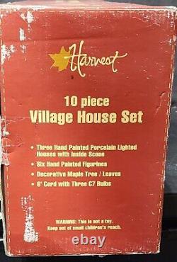 Vtg Autumn Harvest Village House Porcelain 10 Piece Set Hand Painted Halloween