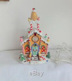 Vtg Lighted Christmas Village Gingerbread House Cookie Candy Country Church RARE