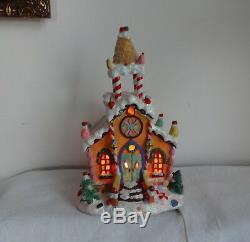 Vtg Lighted Christmas Village Gingerbread House Cookie Candy Country Church RARE