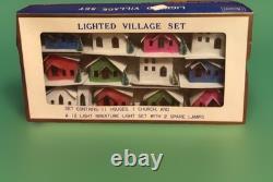 Vtg Sears 12 Piece Lighted Village Set Putz House Church Christmas Japan Mint