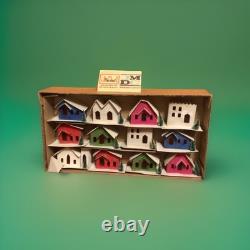 Vtg Sears 12 Piece Lighted Village Set Putz House Church Christmas Japan Mint