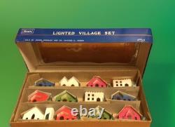 Vtg Sears 12 Piece Lighted Village Set Putz House Church Christmas Japan Mint