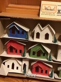 Vtg Sears 12 Piece Lighted Village Set Putz House Church Christmas Japan Mint
