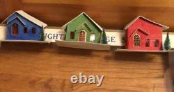 Vtg Sears 12 Piece Lighted Village Set Putz House Church Christmas Japan Mint