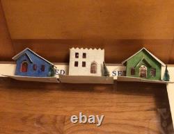 Vtg Sears 12 Piece Lighted Village Set Putz House Church Christmas Japan Mint