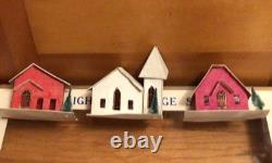 Vtg Sears 12 Piece Lighted Village Set Putz House Church Christmas Japan Mint
