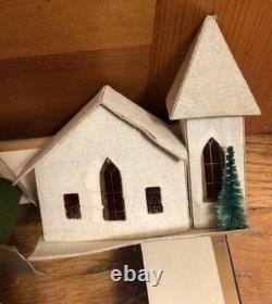 Vtg Sears 12 Piece Lighted Village Set Putz House Church Christmas Japan Mint
