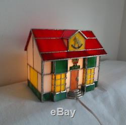 Vtg Tiffany-style Stained Glass Lighted Christmas Village Toy Shop House RARE
