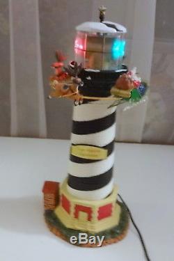 Vtg Tree Topper Mr Christmas Light Up Lighthouse Motion Santa Reindeer Village