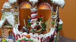 WATCH VIDEO Rare Animated Gingerbread House Man Rotating Light Christmas Village