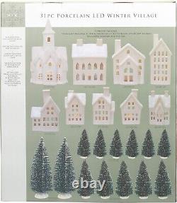 Winter Village Tabletop Christmas Figurine Set LED Tea Light 31 Piece Porcelain