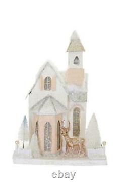 Wintertide Country Church Christmas Peach White Mantel Village Bldg Deer