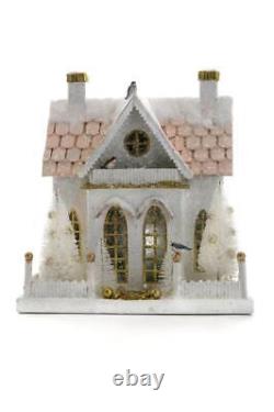 Wintery White and Pastel Pink Christmas Village Cottage House