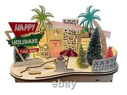 World Market 2022 Lighted MCM Wood Cut Christmas House Happy Holidays Motel