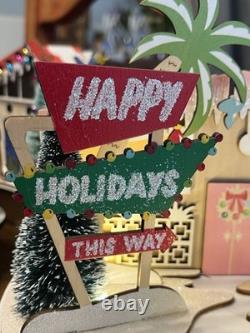 World Market 2022 Lighted MCM Wood Cut Christmas House Happy Holidays Motel